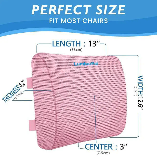 Alt view image 2 of 7 - Support Pillow for Office Chair, Back Support, Memory Foam, Pink | Improve Sitting Posture & Back Pain Relief. Lumbar Pillow Fits Office, Gaming & Car Chairs with Adjustable Dual Straps