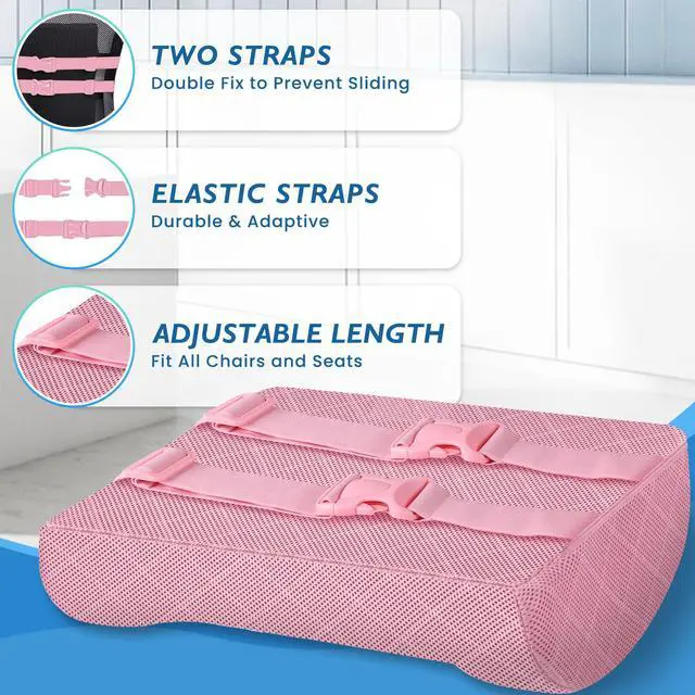 Alt view image 5 of 7 - Support Pillow for Office Chair, Back Support, Memory Foam, Pink | Improve Sitting Posture & Back Pain Relief. Lumbar Pillow Fits Office, Gaming & Car Chairs with Adjustable Dual Straps