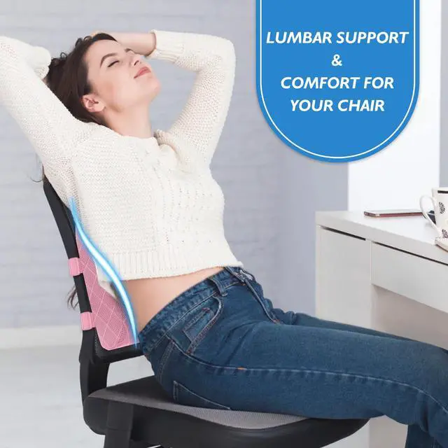 Alt view image 7 of 7 - Support Pillow for Office Chair, Back Support, Memory Foam, Pink | Improve Sitting Posture & Back Pain Relief. Lumbar Pillow Fits Office, Gaming & Car Chairs with Adjustable Dual Straps