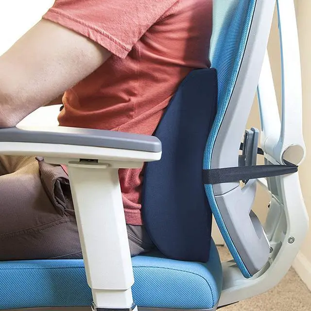 Alt view image 5 of 7 - Lumbar Support Pillow for Chair to Assist with Back Support with Removable Washable Cover to Ease Lower Back Pain and Discomfort while Improving Posture,14 x 13 x 5,Contoured Foam,Premium,Navy