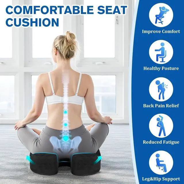 Alt view image 3 of 7 - Seat Cushion, Gel Memory Foam Office Chair Cushions, (Black) | Anti-Slip Back & Removable Cover, Ergonomic Tailbone Support Seat Cushion, Memory Foam Seat Cushion for Office