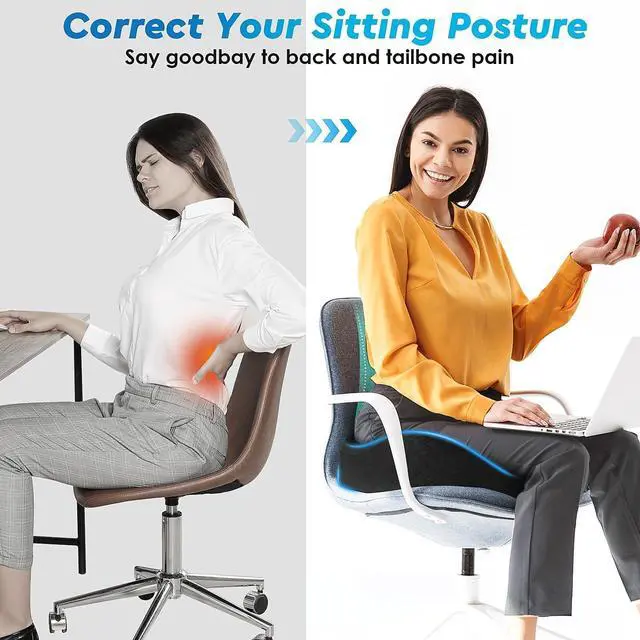 Alt view image 7 of 7 - Seat Cushion, Gel Memory Foam Office Chair Cushions, (Black) | Anti-Slip Back & Removable Cover, Ergonomic Tailbone Support Seat Cushion, Memory Foam Seat Cushion for Office