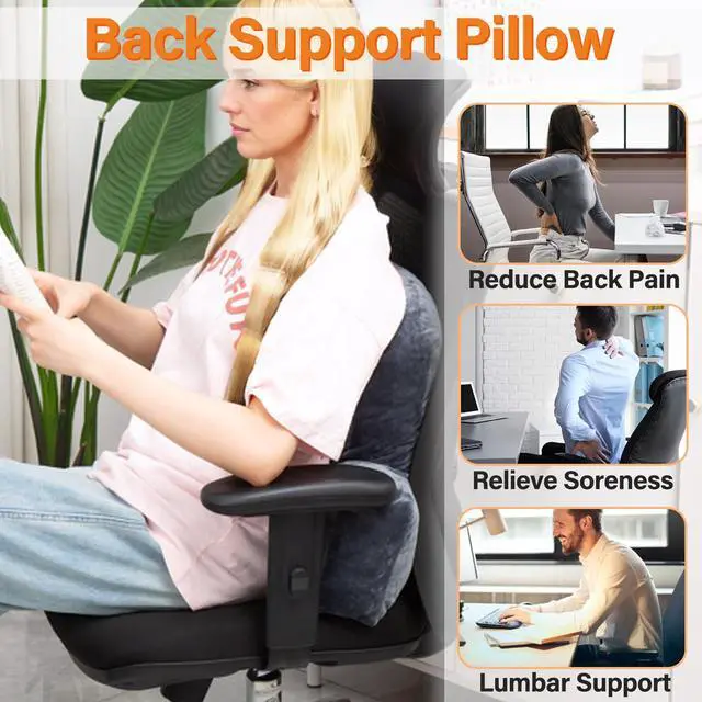Alt view image 5 of 6 - Back Pillow for Chair, Memory Foam Lumbar Pillow for Back Support, Back Rest Cushion for Office, Sofa, Couch Sitting, Recliner, Bed and Lower Back Pain (Grey)