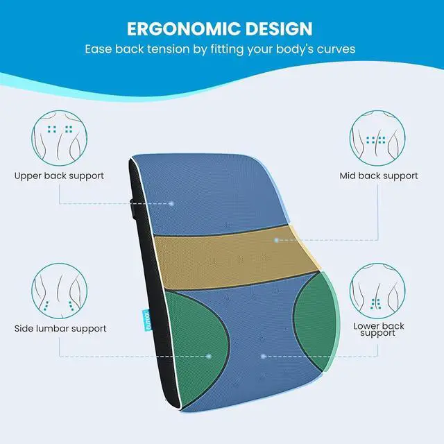 Alt view image 6 of 7 - Lumbar Support Pillow for Office Chair, Office Home Essentials,Gifts for Mom,Dad, Back Support Pillow for Car, Chair Cushions,Back Pain Relief Improve Posture,Mesh Cover Double Adjustable Straps