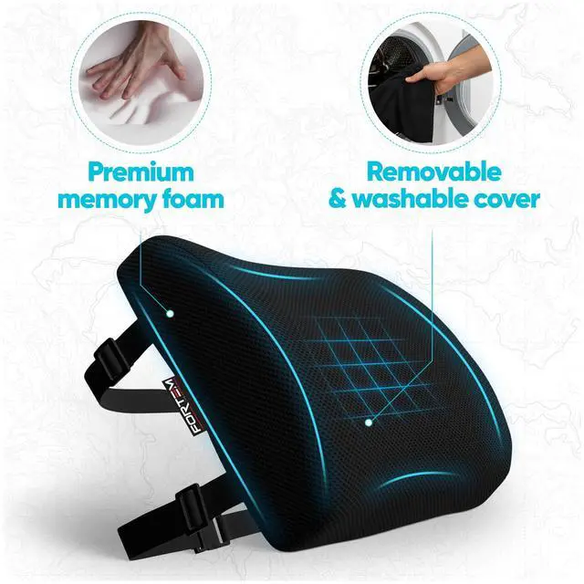 Alt view image 2 of 7 - Lumbar Support Pillow for Office Chair Lumbar Support Pillow for Car | Memory Foam Back Cushion | Ergonomic Design | Washable Cover | Non Slip | Black