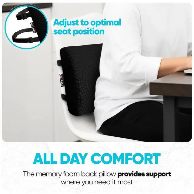 Alt view image 3 of 7 - Lumbar Support Pillow for Office Chair Lumbar Support Pillow for Car | Memory Foam Back Cushion | Ergonomic Design | Washable Cover | Non Slip | Black