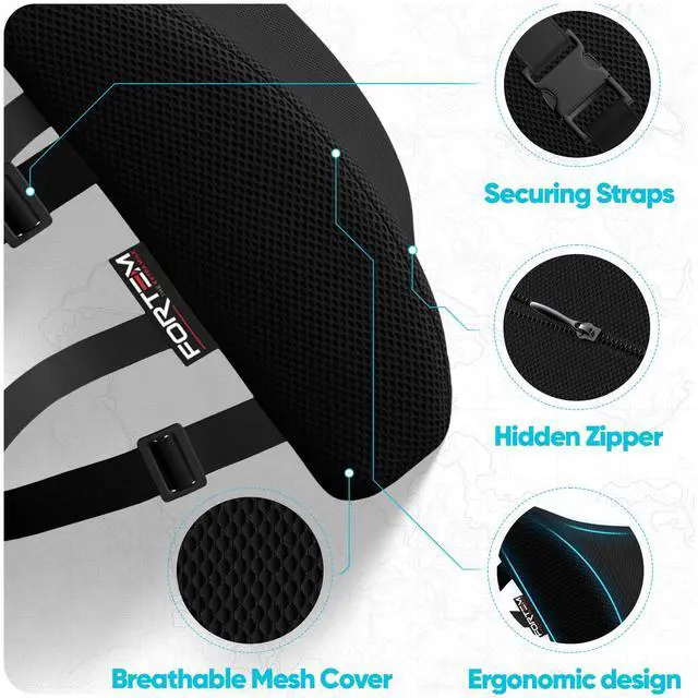 Alt view image 4 of 7 - Lumbar Support Pillow for Office Chair Lumbar Support Pillow for Car | Memory Foam Back Cushion | Ergonomic Design | Washable Cover | Non Slip | Black