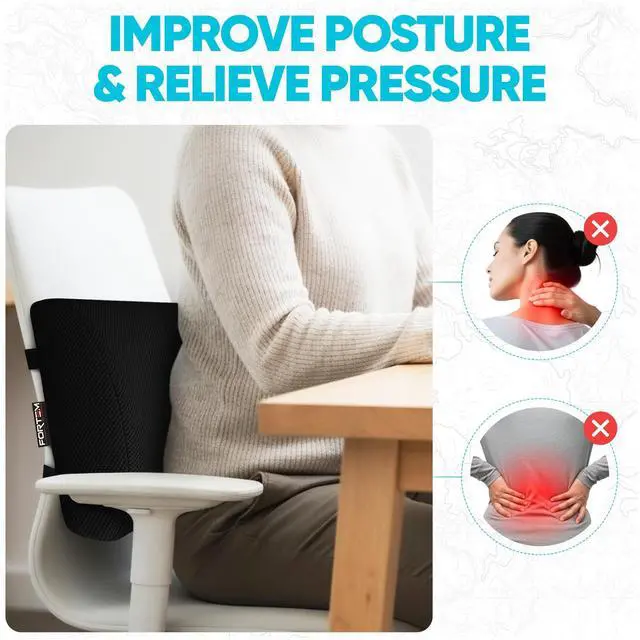 Alt view image 5 of 7 - Lumbar Support Pillow for Office Chair Lumbar Support Pillow for Car | Memory Foam Back Cushion | Ergonomic Design | Washable Cover | Non Slip | Black