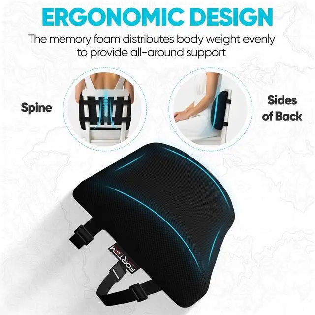 Alt view image 6 of 7 - Lumbar Support Pillow for Office Chair Lumbar Support Pillow for Car | Memory Foam Back Cushion | Ergonomic Design | Washable Cover | Non Slip | Black