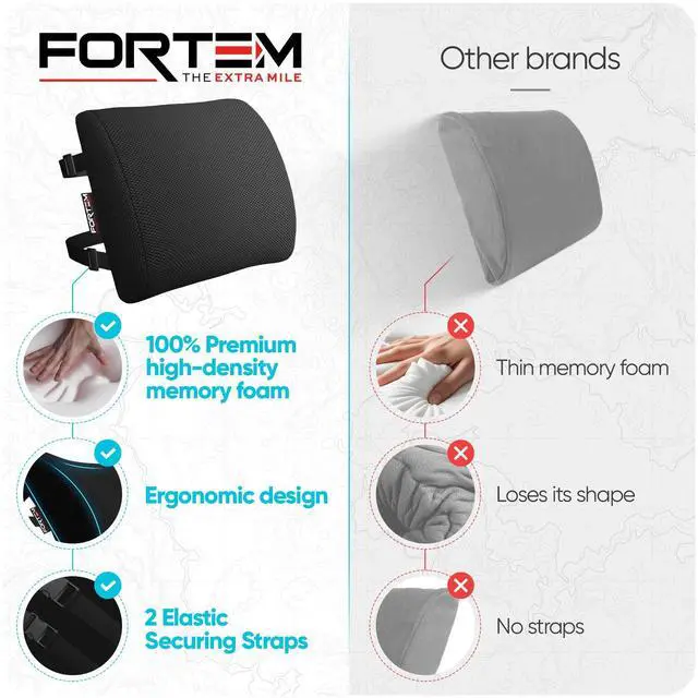 Alt view image 7 of 7 - Lumbar Support Pillow for Office Chair Lumbar Support Pillow for Car | Memory Foam Back Cushion | Ergonomic Design | Washable Cover | Non Slip | Black