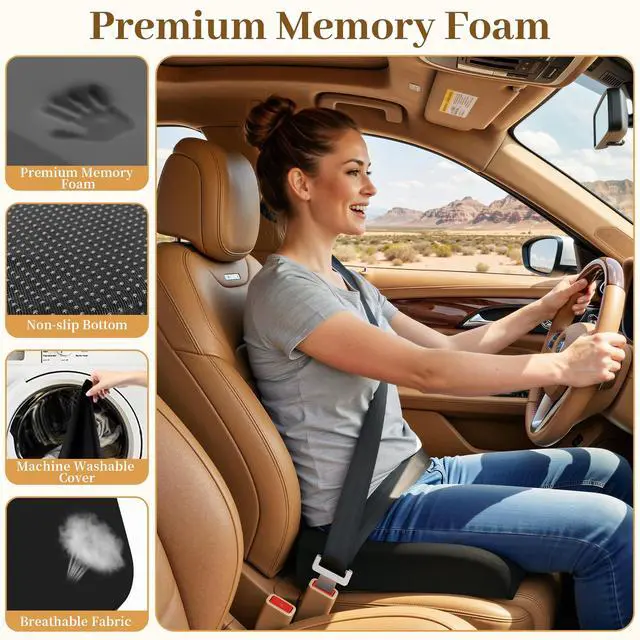 Alt view image 2 of 7 - Memory Foam Seat Cushion for Office Chair, 3-Inch, Black | Medium-firm Support for Long Sitting, Washable Mesh Cover, Non-slip Base, Perfect for Car Seats & Short Drivers