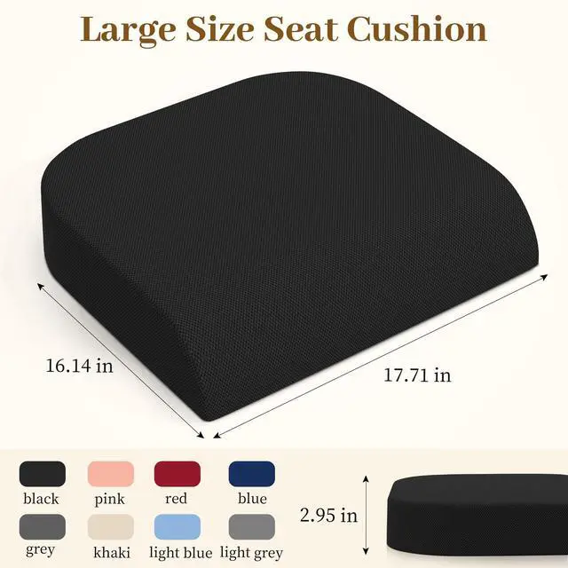 Alt view image 5 of 7 - Memory Foam Seat Cushion for Office Chair, 3-Inch, Black | Medium-firm Support for Long Sitting, Washable Mesh Cover, Non-slip Base, Perfect for Car Seats & Short Drivers