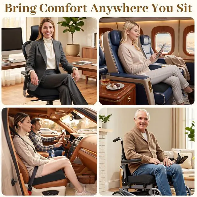 Alt view image 3 of 7 - Memory Foam Seat Cushion for Office Chair, 3-Inch, Black | Medium-firm Support for Long Sitting, Washable Mesh Cover, Non-slip Base, Perfect for Car Seats & Short Drivers