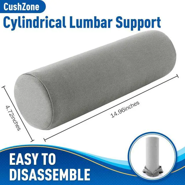Alt view image 2 of 7 - Memory Foam Lumbar Roll Support Pillow, Large Ligjt Gray | Helps Relieve Back Pain & Supports Posture,Adjustable Strap Fits Office,Car & Gaming Chairs,Washable Cover