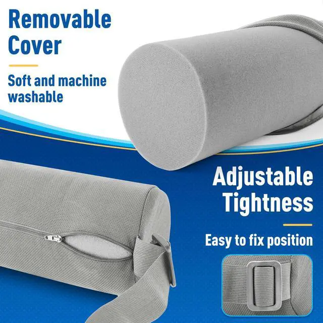 Alt view image 4 of 7 - Memory Foam Lumbar Roll Support Pillow, Large Ligjt Gray | Helps Relieve Back Pain & Supports Posture,Adjustable Strap Fits Office,Car & Gaming Chairs,Washable Cover
