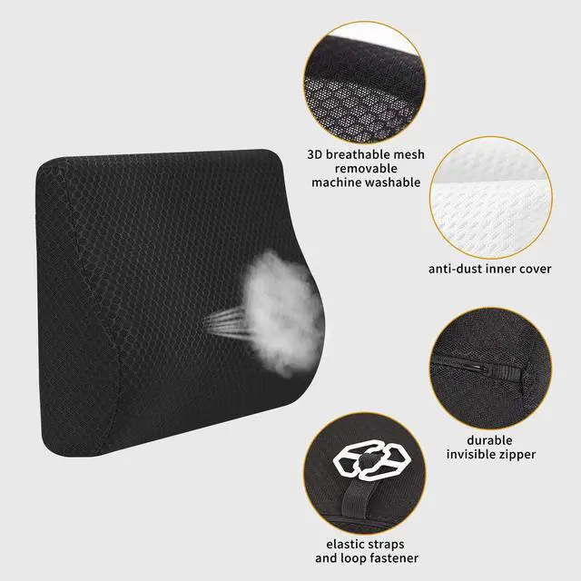 Alt view image 3 of 7 - Memory Foam Lumbar Support Pillow for Car - Lower Back Support Cushion for Driving, Back Pain Relief for Car Seat, Office Chair, Wheelchair (Black)