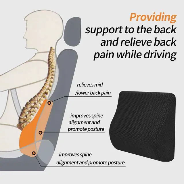 Alt view image 4 of 7 - Memory Foam Lumbar Support Pillow for Car - Lower Back Support Cushion for Driving, Back Pain Relief for Car Seat, Office Chair, Wheelchair (Black)