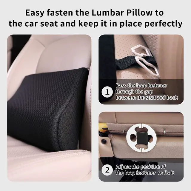 Alt view image 5 of 7 - Memory Foam Lumbar Support Pillow for Car - Lower Back Support Cushion for Driving, Back Pain Relief for Car Seat, Office Chair, Wheelchair (Black)