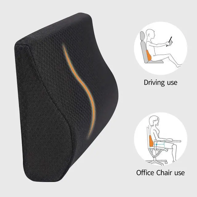 Alt view image 6 of 7 - Memory Foam Lumbar Support Pillow for Car - Lower Back Support Cushion for Driving, Back Pain Relief for Car Seat, Office Chair, Wheelchair (Black)