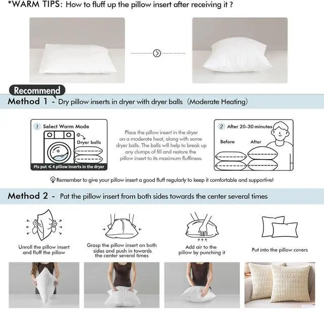 Alt view image 5 of 7 - 18x18 Throw Pillows Inserts 2 Pack, Decorative Pillows for Couch Bed | 100% Virgin Filling, Full and Fluffy, Lumbar, Back and Neck Support