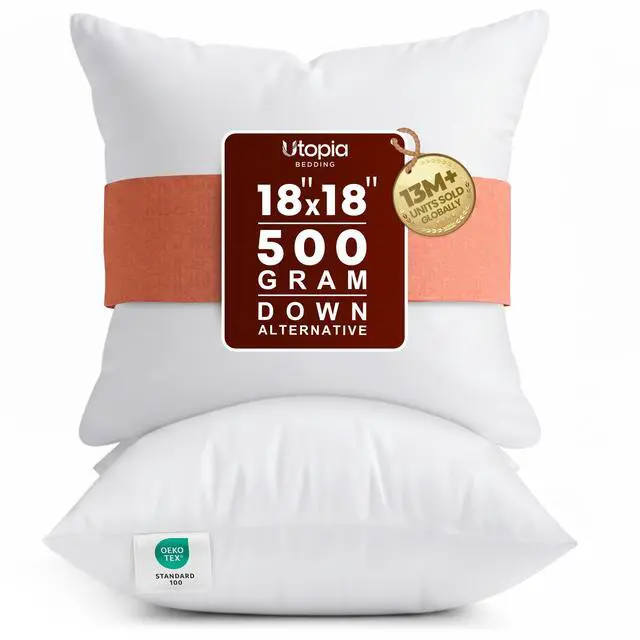 Main image of 18x18 Pillow Inserts, White Throw Pillows for Couch, 2 Pack | 100% Virgin Filling, Indoor Cushion Inserts for bed, sofa & couch, Extra Filled, Supportive & Fluffy Decorative Pillows