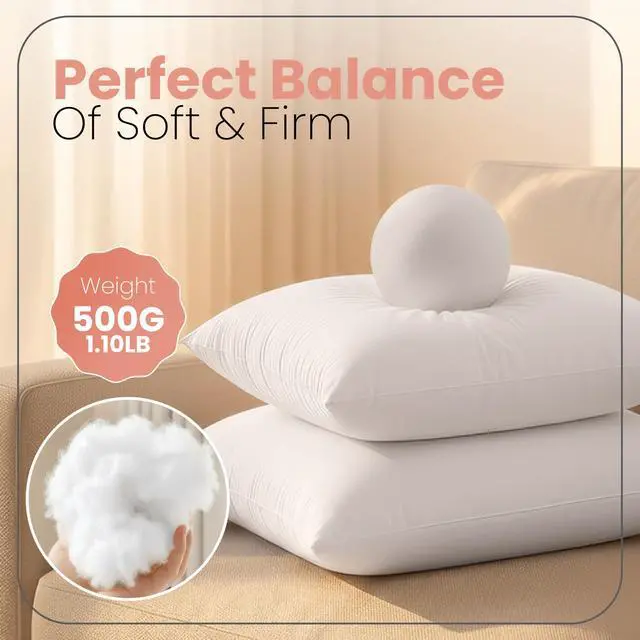 Alt view image 2 of 7 - 18x18 Pillow Inserts, White Throw Pillows for Couch, 2 Pack | 100% Virgin Filling, Indoor Cushion Inserts for bed, sofa & couch, Extra Filled, Supportive & Fluffy Decorative Pillows