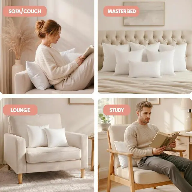 Alt view image 5 of 7 - 18x18 Pillow Inserts, White Throw Pillows for Couch, 2 Pack | 100% Virgin Filling, Indoor Cushion Inserts for bed, sofa & couch, Extra Filled, Supportive & Fluffy Decorative Pillows