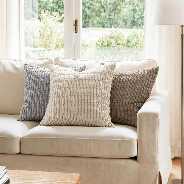 Alt view image 2 of 7 - Corduroy Decorative Throw Pillow Covers 20x20 Cream White Pack of 2 | Soft Boho Striped Pillow Covers Modern Farmhouse Home Decor For Sofa Living Room Couch Bed
