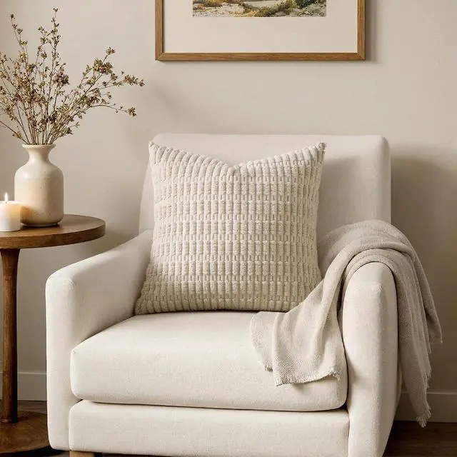 Alt view image 4 of 7 - Corduroy Decorative Throw Pillow Covers 20x20 Cream White Pack of 2 | Soft Boho Striped Pillow Covers Modern Farmhouse Home Decor For Sofa Living Room Couch Bed