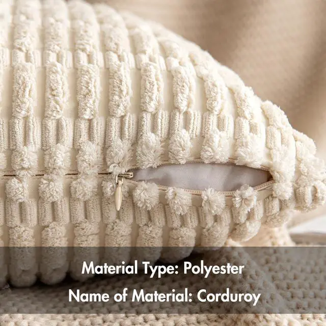 Alt view image 6 of 7 - Corduroy Decorative Throw Pillow Covers 20x20 Cream White Pack of 2 | Soft Boho Striped Pillow Covers Modern Farmhouse Home Decor For Sofa Living Room Couch Bed