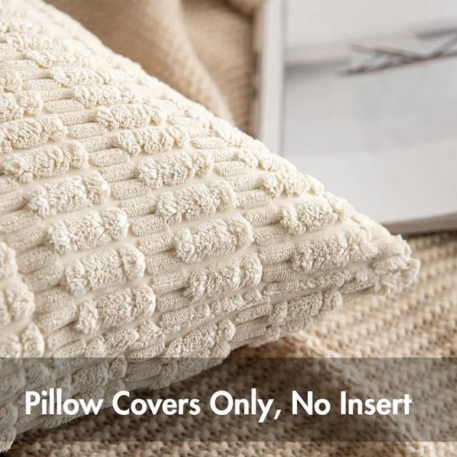 Alt view image 7 of 7 - Corduroy Decorative Throw Pillow Covers 20x20 Cream White Pack of 2 | Soft Boho Striped Pillow Covers Modern Farmhouse Home Decor For Sofa Living Room Couch Bed