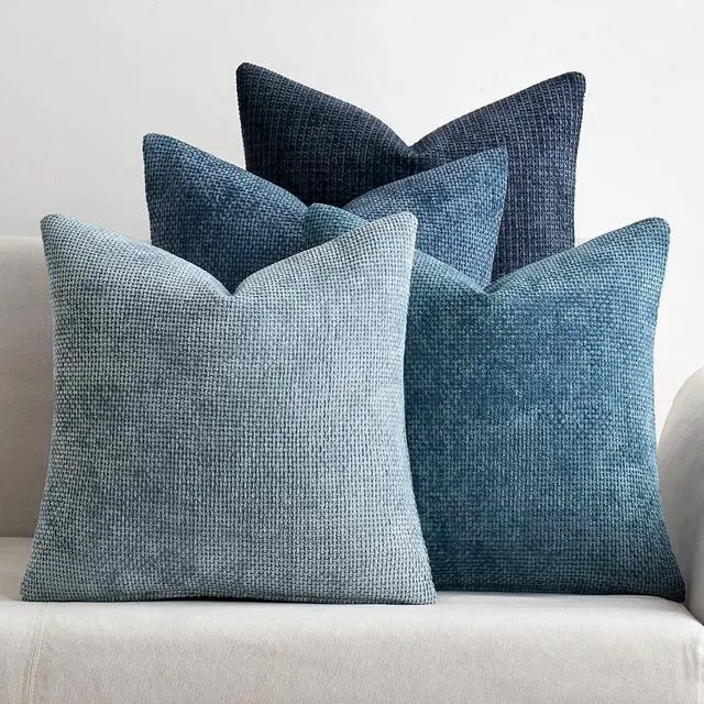 Main image of Soft Decorative Chenille Pillow Covers Blue Series 18x18 Pack of 4 | Modern Coastal Decor, Blue Gradient Set, Couch Throw Pillows, Farmhouse Boho Cushion Covers for Sofa Bed Living Room