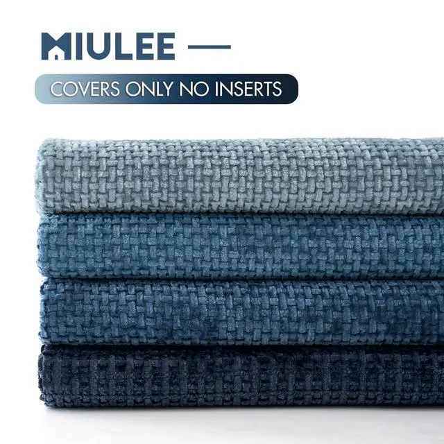 Alt view image 6 of 6 - Soft Decorative Chenille Pillow Covers Blue Series 18x18 Pack of 4 | Modern Coastal Decor, Blue Gradient Set, Couch Throw Pillows, Farmhouse Boho Cushion Covers for Sofa Bed Living Room