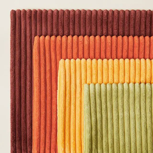 Alt view image 3 of 7 - Fall Burnt Orange Decorative Throw Pillows Covers 18x18 Inch Set of 4,Yellow Green Gradient Series Corduroy Striped Square Pillow Case,Western Modern Cushion Cover for Couch Sofa Bedroom