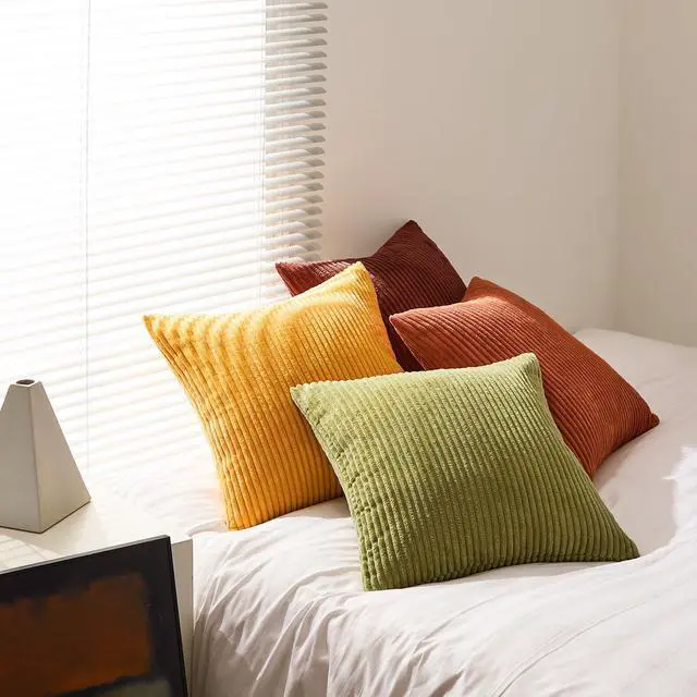Alt view image 7 of 7 - Fall Burnt Orange Decorative Throw Pillows Covers 18x18 Inch Set of 4,Yellow Green Gradient Series Corduroy Striped Square Pillow Case,Western Modern Cushion Cover for Couch Sofa Bedroom