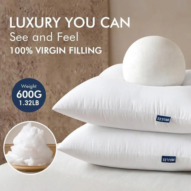 Alt view image 2 of 7 - 20x20 Throw Pillows Inserts 2 Pack, Decorative Pillows for Couch Bed | 100% Virgin Filling, Full and Fluffy, Lumbar, Back and Neck Support