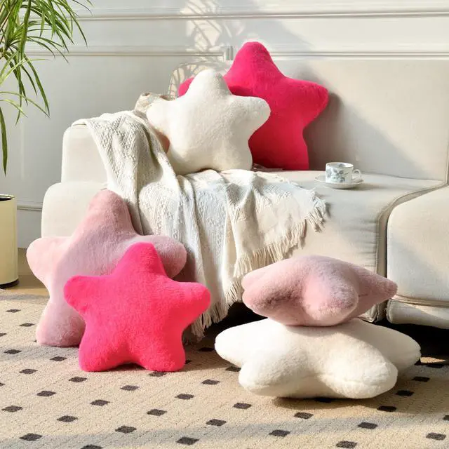 Alt view image 2 of 7 - Star Pillow, Decorative Throw Pillows for Bed Couch, 15" Star Shaped Pillow Plush Floor Cushions Room Decor Pillow with Soft Faux Rabbit Fur for Sofa Bedroom Living Room