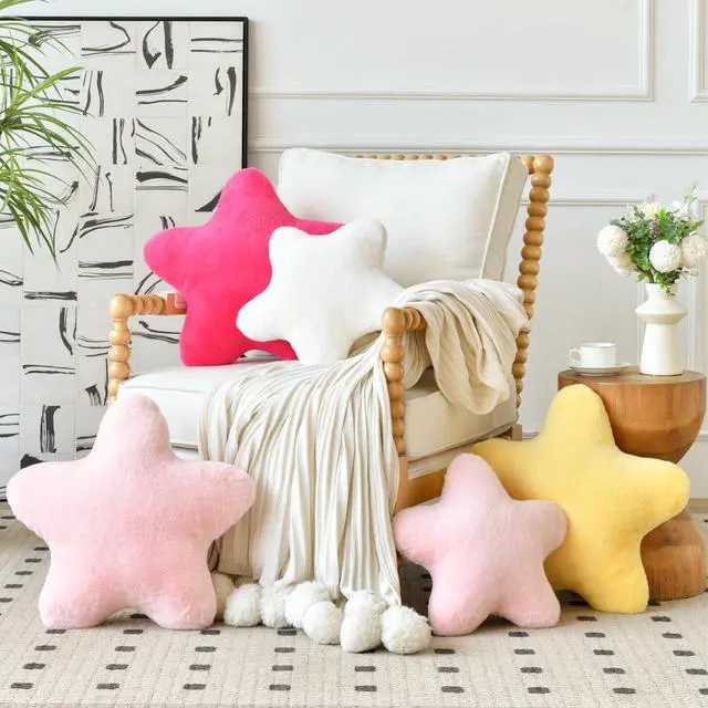 Alt view image 3 of 7 - Star Pillow, Decorative Throw Pillows for Bed Couch, 15" Star Shaped Pillow Plush Floor Cushions Room Decor Pillow with Soft Faux Rabbit Fur for Sofa Bedroom Living Room