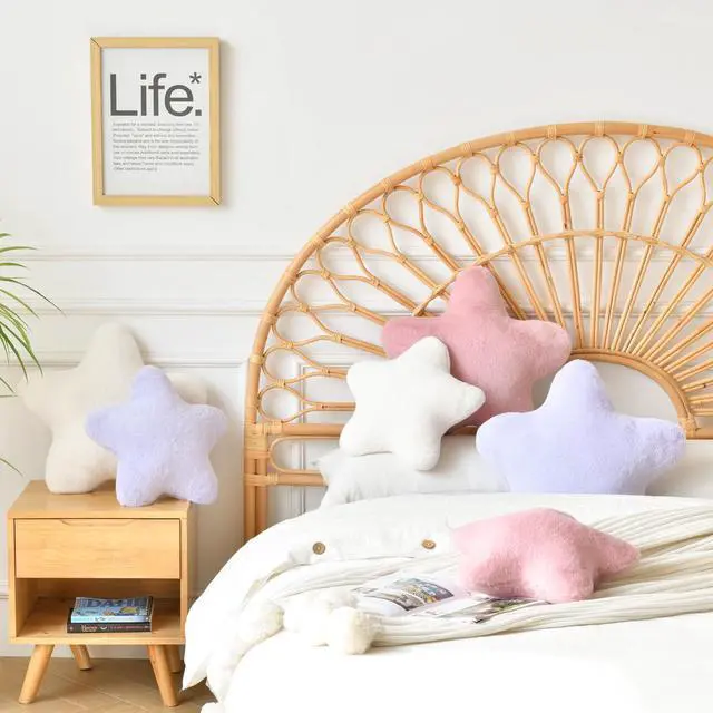 Alt view image 5 of 7 - Star Pillow, Decorative Throw Pillows for Bed Couch, 15" Star Shaped Pillow Plush Floor Cushions Room Decor Pillow with Soft Faux Rabbit Fur for Sofa Bedroom Living Room