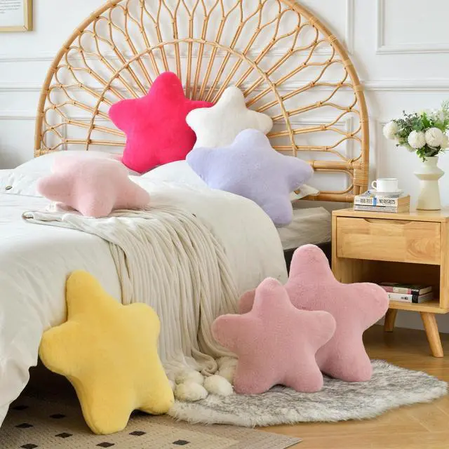 Alt view image 7 of 7 - Star Pillow, Decorative Throw Pillows for Bed Couch, 15" Star Shaped Pillow Plush Floor Cushions Room Decor Pillow with Soft Faux Rabbit Fur for Sofa Bedroom Living Room