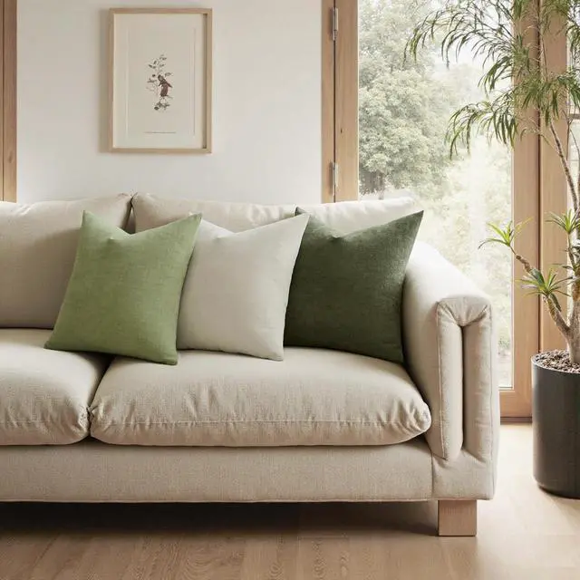 Alt view image 2 of 7 - Olive Green Chenille Couch Throw Pillow Covers, 18x18 | Set of 2, Soft Modern Farmhouse Style, Decorative Pillowcases for Sofa Living Room Bed, Home Decor
