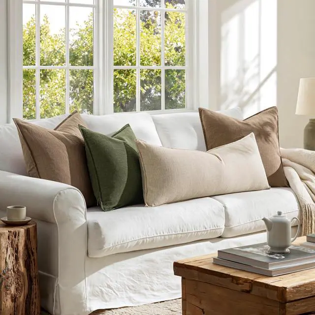 Alt view image 4 of 6 - Decorative Linen Lumbar Pillow Cover 14x36 Inch Natural Beige | Boho Farmhouse Neutral Couch Long Throw Pillow for Bed, Pack of 1 Accent Modern Pillowcase, Sofa Livingroom Home Decor