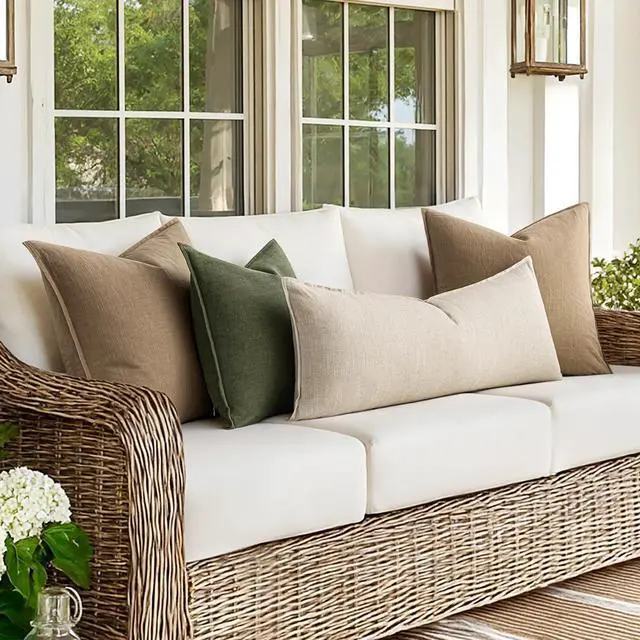 Alt view image 6 of 6 - Decorative Linen Lumbar Pillow Cover 14x36 Inch Natural Beige | Boho Farmhouse Neutral Couch Long Throw Pillow for Bed, Pack of 1 Accent Modern Pillowcase, Sofa Livingroom Home Decor