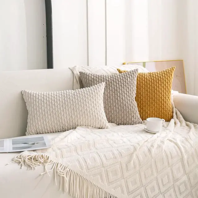 Alt view image 3 of 7 - Set of 4 Neutral Decorative Throw Pillow Covers 18x18 Inch Corduroy Pillow Covers for Bed Couch Sofa Living Room Soft Square Cushion Cases