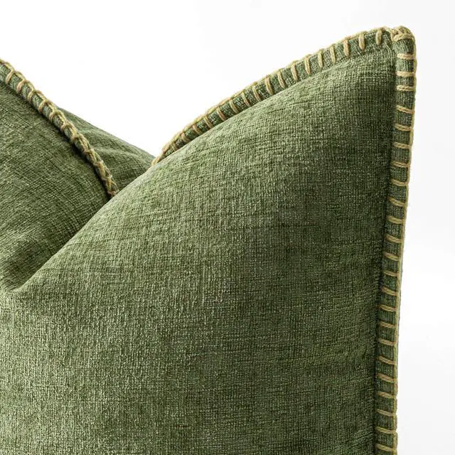 Alt view image 2 of 7 - Decorative Couch Throw Pillow Covers 18x18 Inch Sage Green 2 Pack | Farmhouse Pillow Covers with Stitched Edge, Soft Chenille Cushion Cases, for Sofa Bed Living Room Home Decor