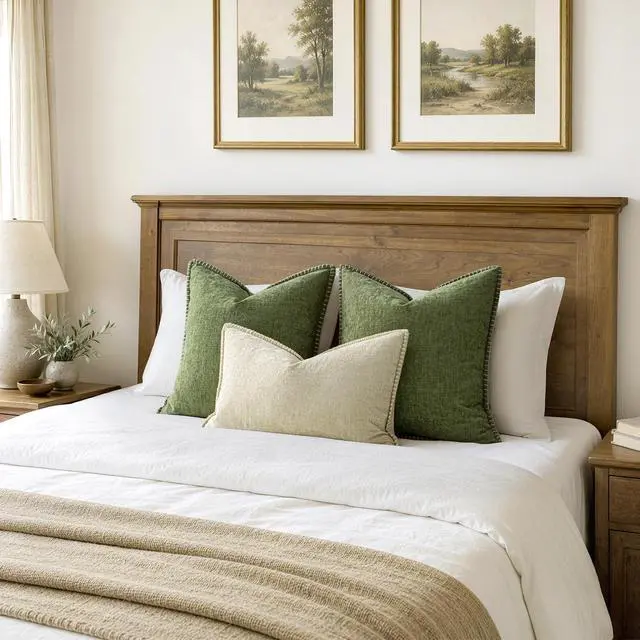 Alt view image 6 of 7 - Decorative Couch Throw Pillow Covers 18x18 Inch Sage Green 2 Pack | Farmhouse Pillow Covers with Stitched Edge, Soft Chenille Cushion Cases, for Sofa Bed Living Room Home Decor