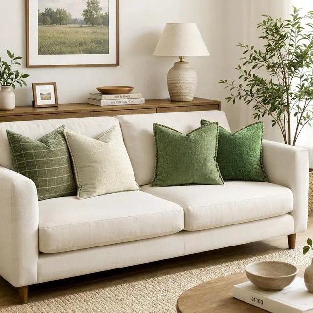 Alt view image 5 of 7 - Decorative Couch Throw Pillow Covers 18x18 Inch Sage Green 2 Pack | Farmhouse Pillow Covers with Stitched Edge, Soft Chenille Cushion Cases, for Sofa Bed Living Room Home Decor