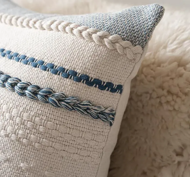 Alt view image 3 of 6 - Boho Throw Pillow Covers 18x18 Inch Set of 2, Blue Textured Decorative Couch Pillow Cases for Farmhouse Home Decor, Accent Cushion Cover for Sofa, Bed, Living Room, Bedroom