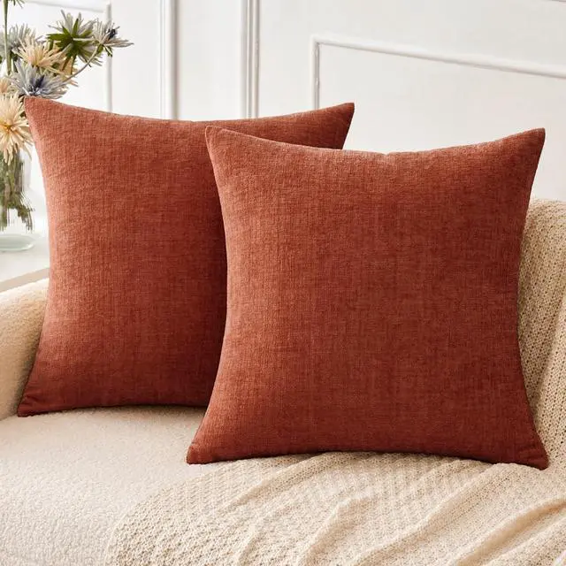 Main image of Soft Chenille Fall Throw Pillow Covers Burnt Orange 18x18 Pack of 2 | Modern Fall Home Decor, Classic Decorative Pillows, Solid Dyed Cases, Boho Couch Cushion Covers for Sofa Bed Living Room