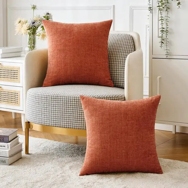 Alt view image 6 of 7 - Soft Chenille Fall Throw Pillow Covers Burnt Orange 18x18 Pack of 2 | Modern Fall Home Decor, Classic Decorative Pillows, Solid Dyed Cases, Boho Couch Cushion Covers for Sofa Bed Living Room
